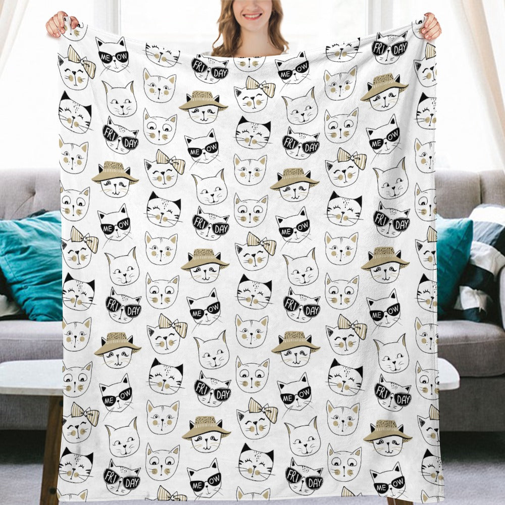 Flannel Blanket - Kitty Faces Tan