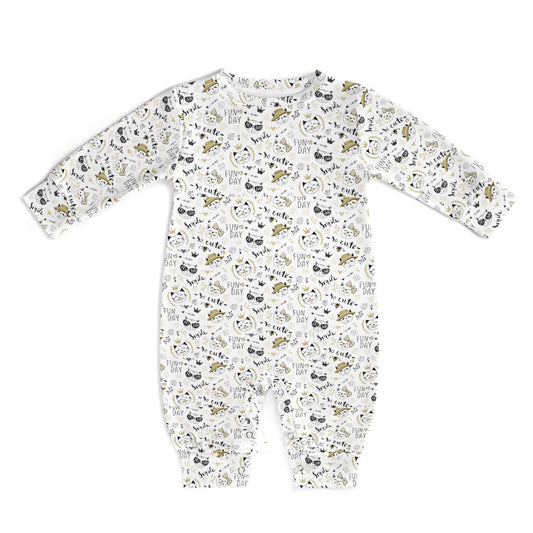 Baby Romper - Kitty Collage Tan